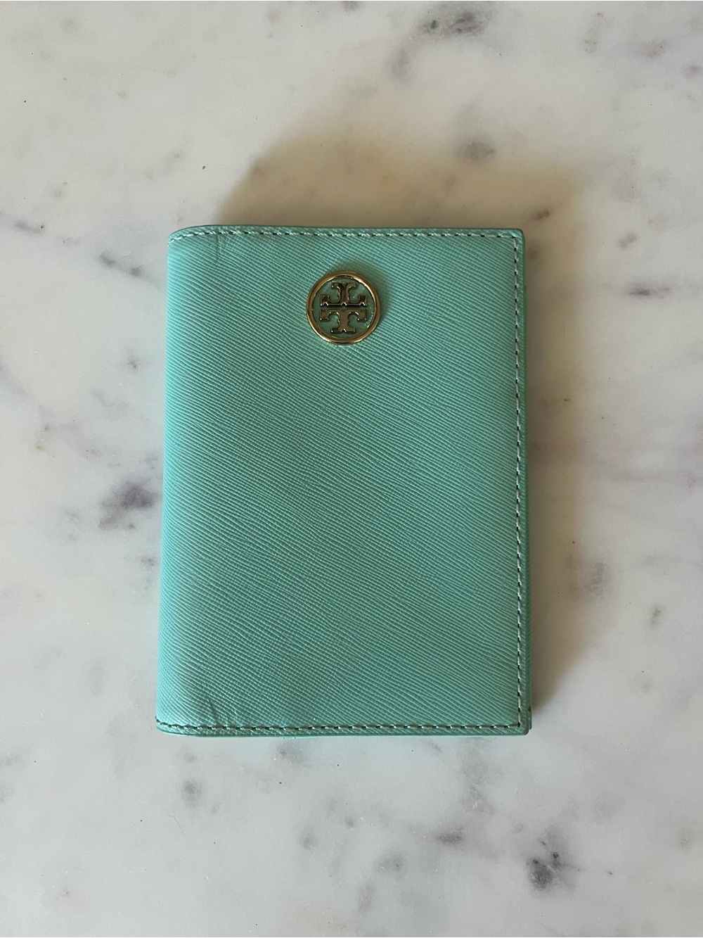 Tory Burch Aqua Card & Passport Holder with Gold Logo
